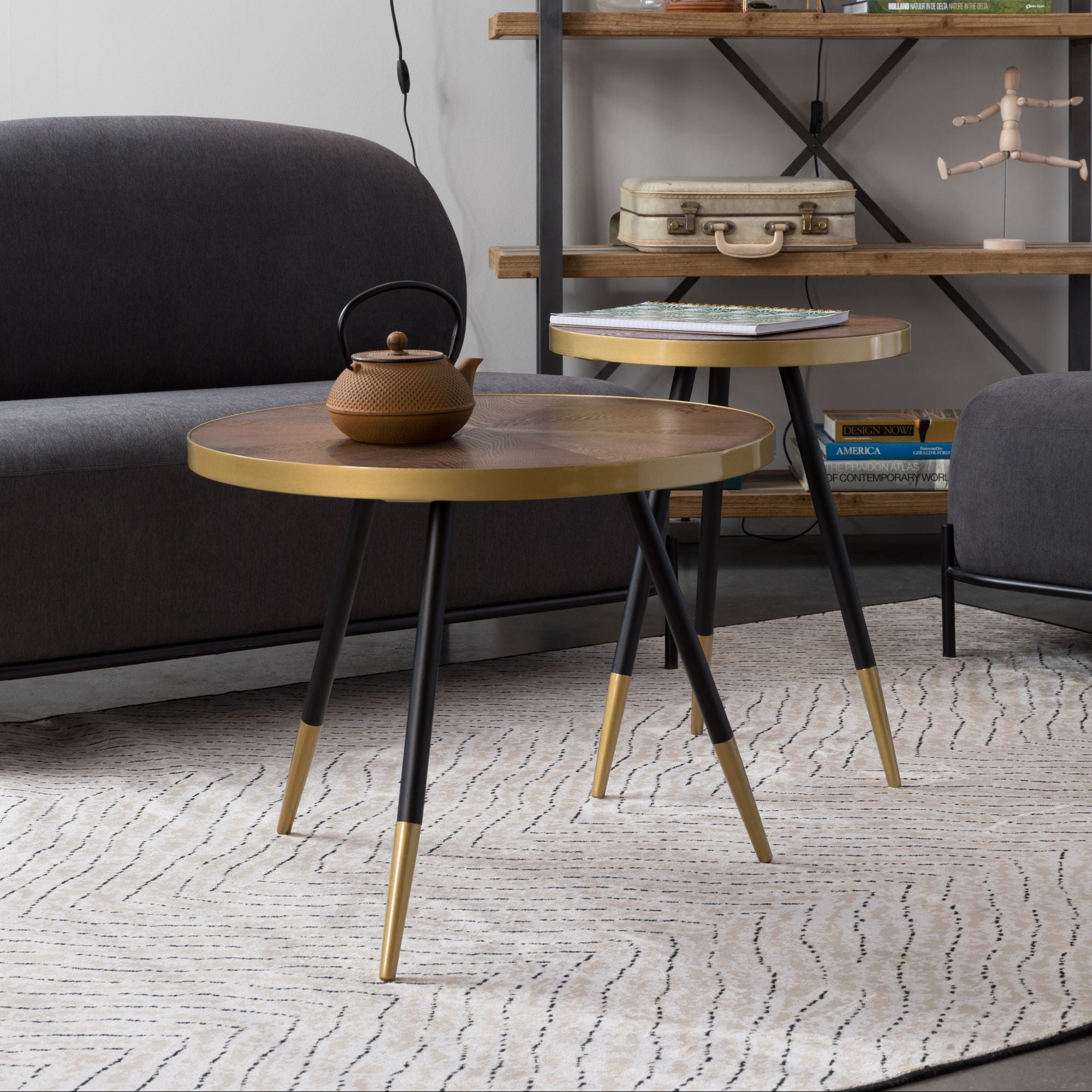 Denise Brown Wood & Gold Round Coffee Table